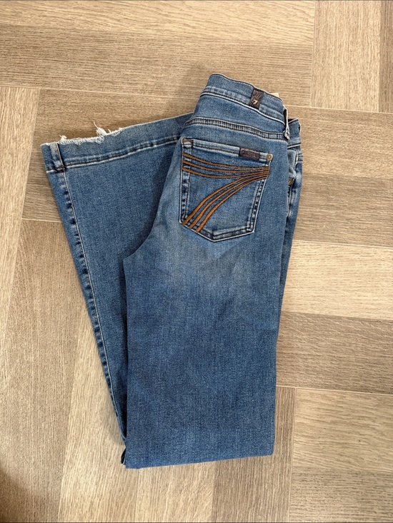 7 For All Mankind Denim - 7 For All Mankind Blue Denim Flare Jeans with Contrast Stitching